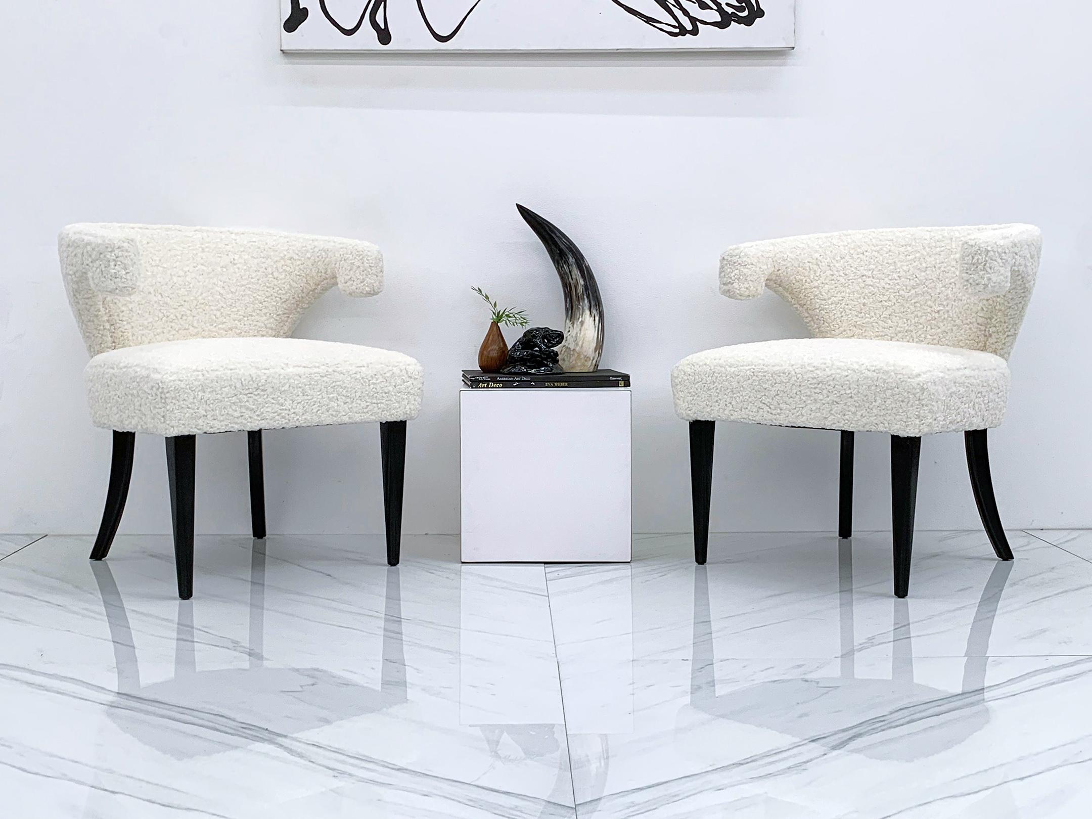 Mid-Century Modern Tommi Parzinger Veronese Klismos Armchairs, a Pair, in White Boucle, 1950's