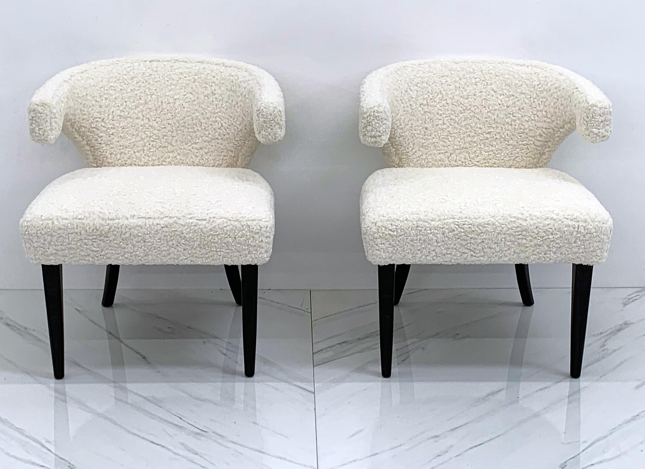 Mid-20th Century Tommi Parzinger Veronese Klismos Armchairs, a Pair, in White Boucle, 1950's