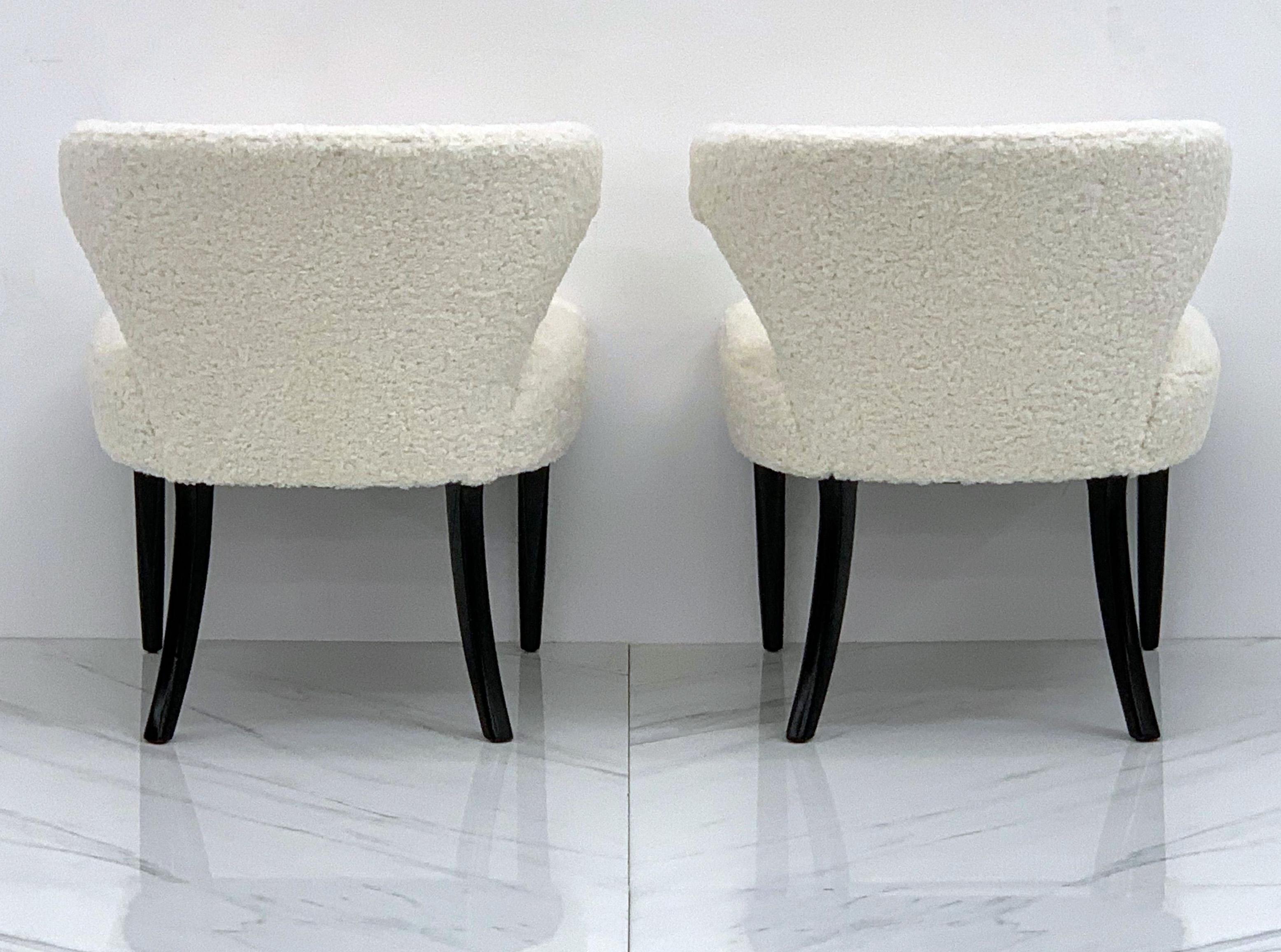 Tommi Parzinger Veronese Klismos Armchairs, a Pair, in White Boucle, 1950's 1
