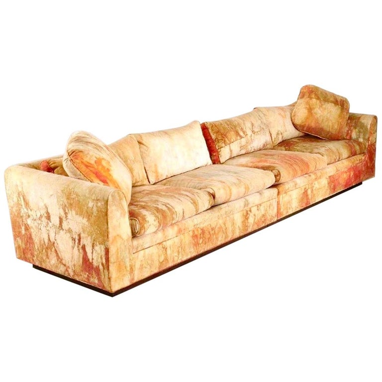 Tommi Parzinger Vibrant Batik Silk Velvet Plinth Tuxedo Two-Piece Sofa