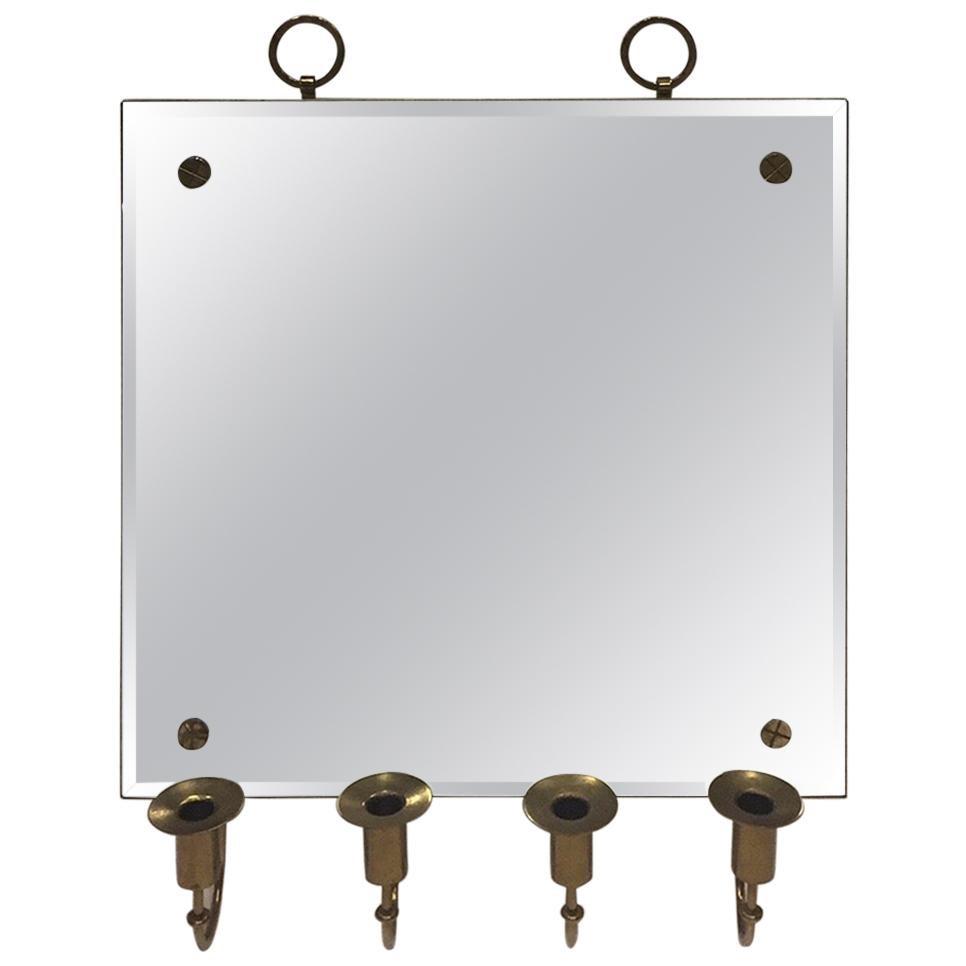 Tommi Parzinger Wall Mirror with Brass Candleholders