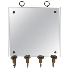 Retro Tommi Parzinger Wall Mirror with Brass Candleholders