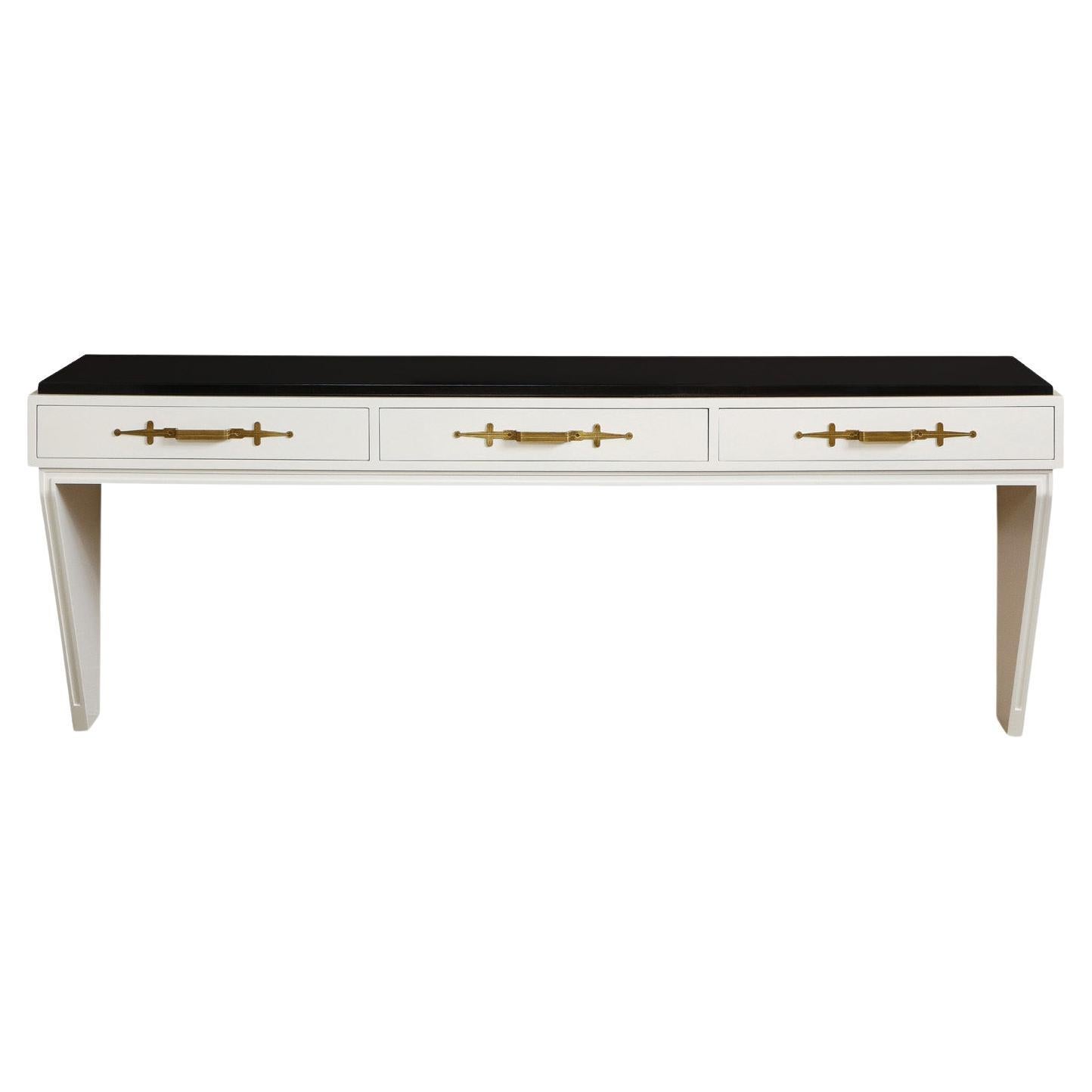 Tommi Parzinger Wall-Mounted Console Table with Inset Marble Top 1960s 'Signed' For Sale
