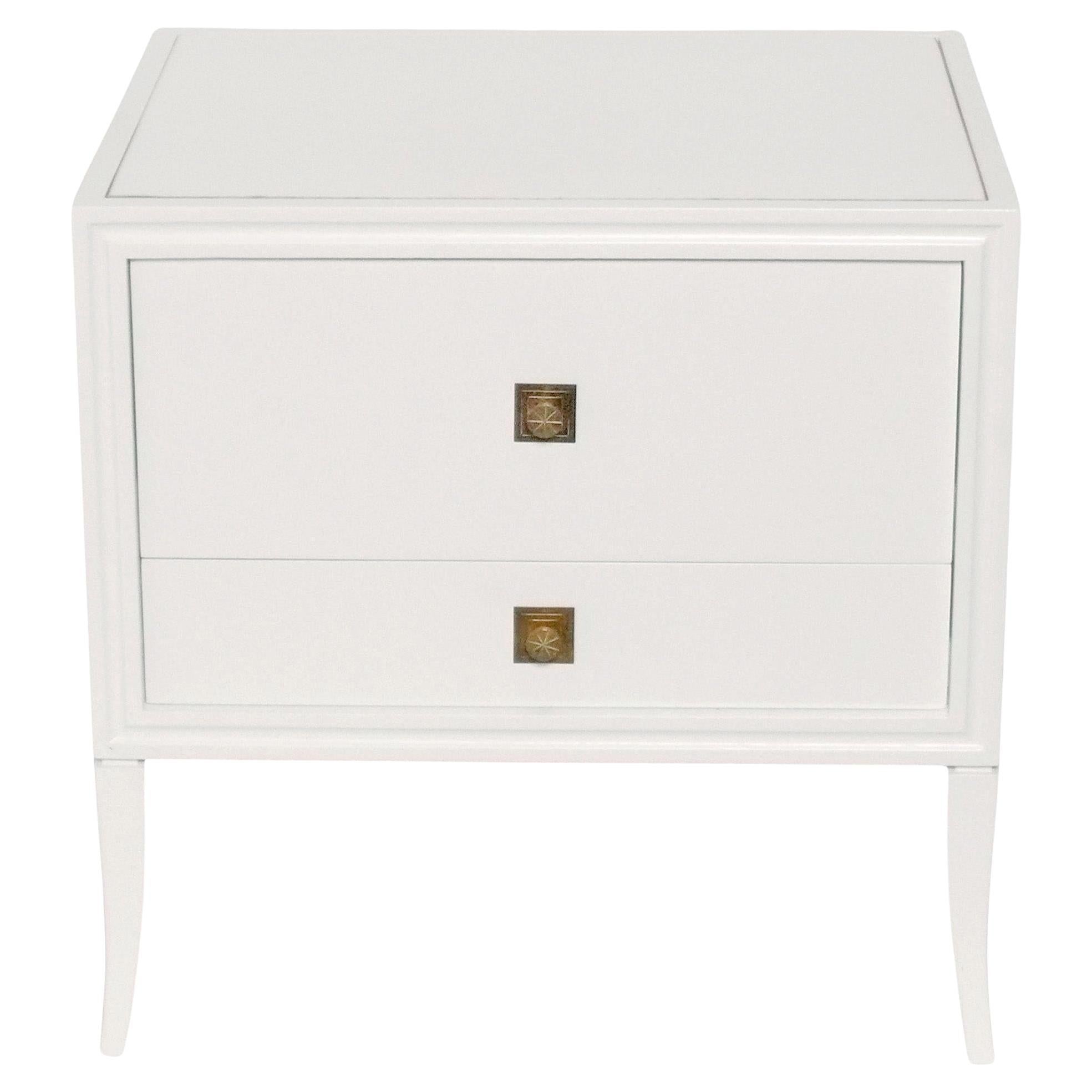Tommi Parzinger White Lacquer End Table or Nightstand Mid Century Modern Glamour