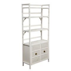Tommi Parzinger White Lacquered Etagere With Brass Pulls, 1950s