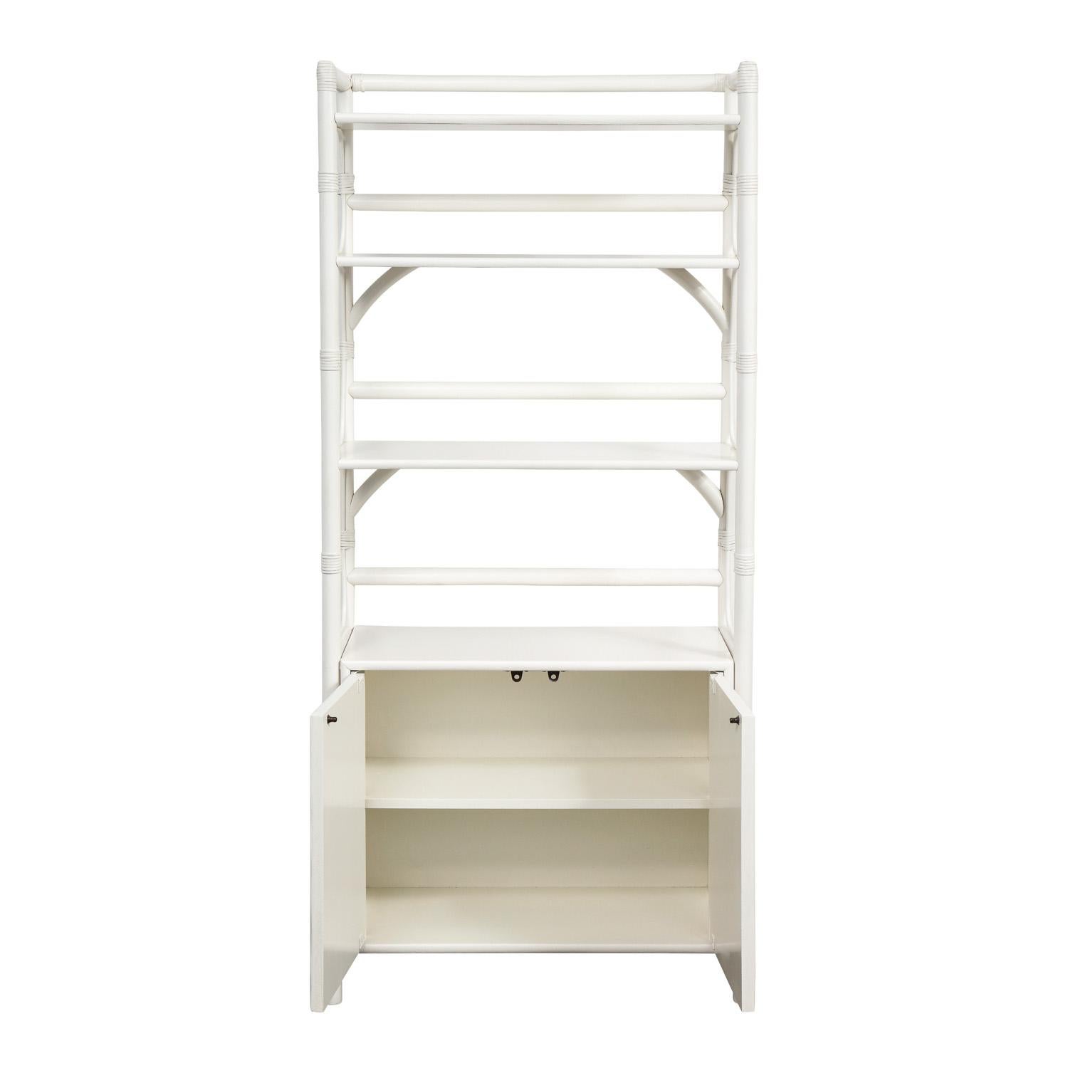 American Tommi Parzinger White Lacquered Etagere With Brass Pulls, 1950s