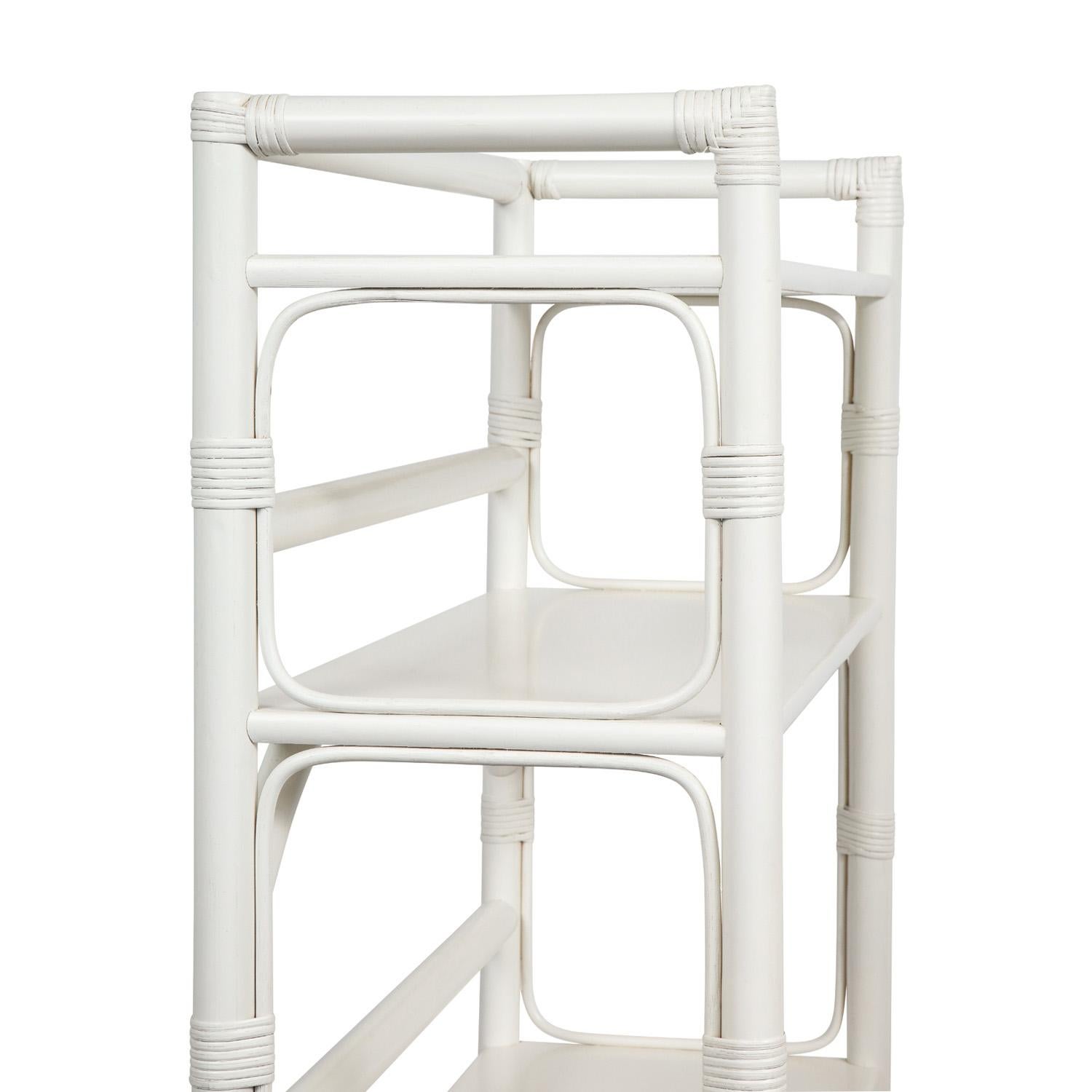 Hand-Crafted Tommi Parzinger White Lacquered Etagere With Brass Pulls, 1950s