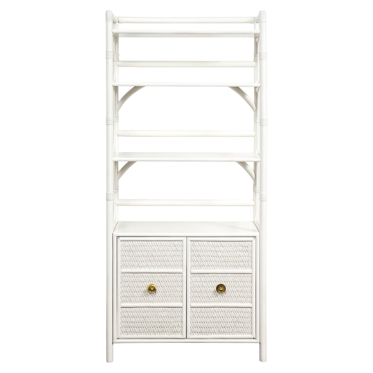 Tommi Parzinger White Lacquered Etagere With Brass Pulls, 1950s