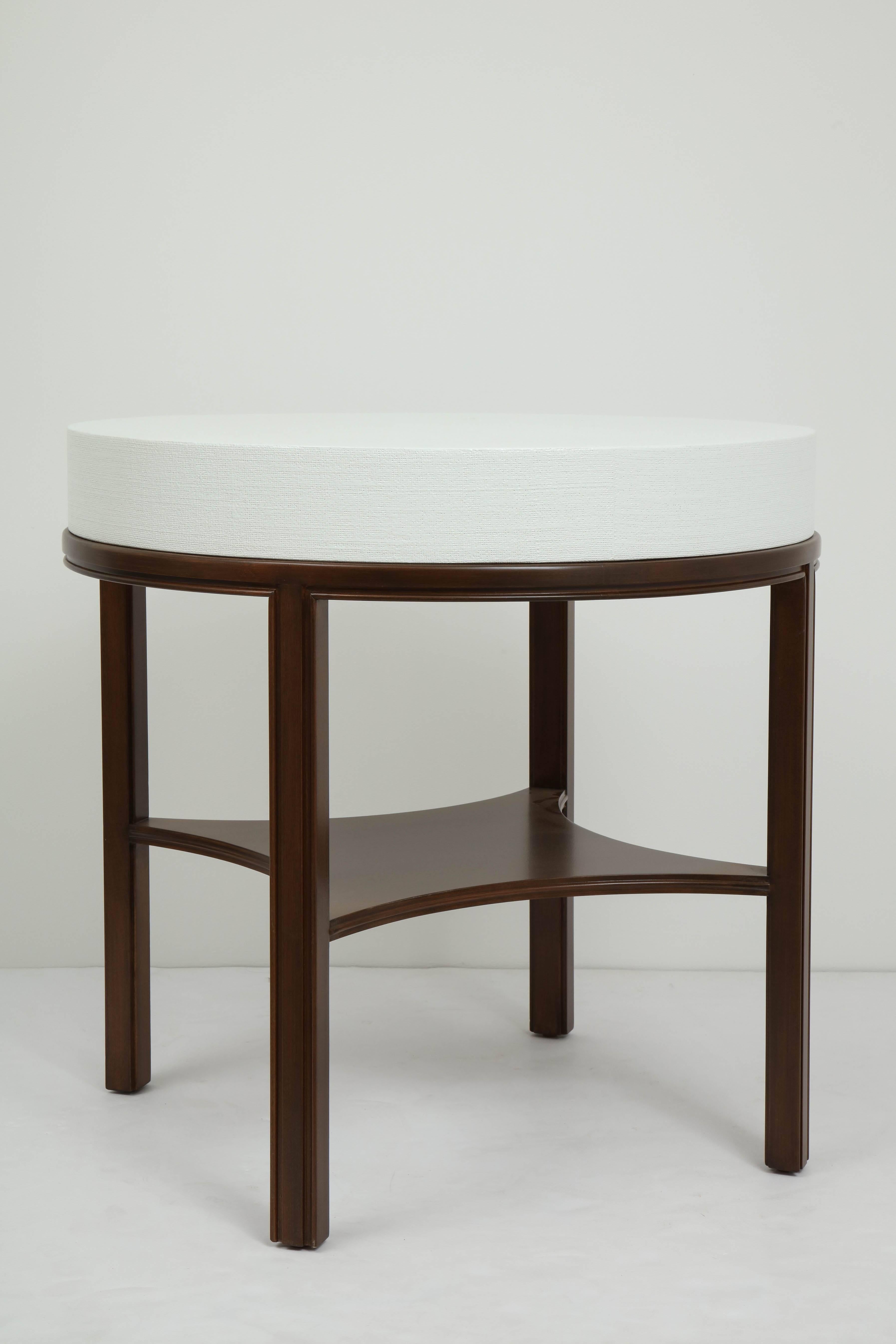 Tommi Parzinger Lacquered Linen, Walnut Side Tables 2