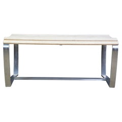 Tommy Bahama Tres Chic Modern Natural Teak Wood Steel Outdoor Patio Dining Bench