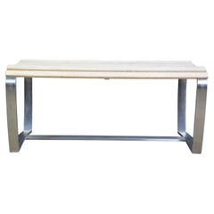 Tommy Bahama Tres Chic Banco de comedor de exterior de acero y madera de teca natural moderna