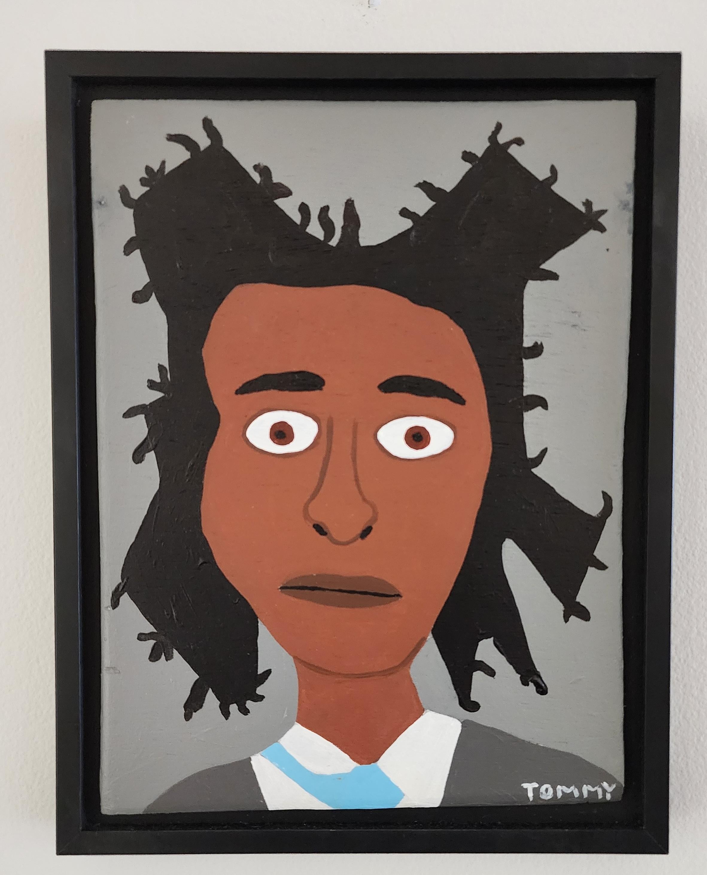 Tommy Cheng Portrait Painting – Jean-Michel Basquiat Porträt Acryl auf Platte Volkskunst The Outsider Artists