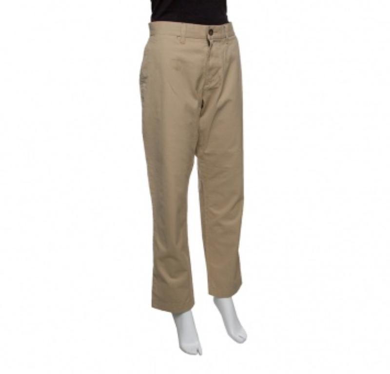 Beige Tommy Hilfiger Pantaloni Chino in cotone beige dal taglio sartoriale M. in vendita