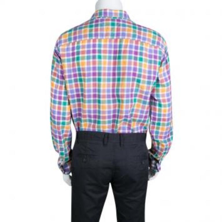 Tommy Hilfiger Mehrfarbig kariertes langärmeliges Vintage Fit Shirt aus Baumwolle XL im Zustand „Gut“ im Angebot in Dubai, Al Qouz 2