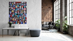 Hands Up - Friends and Family Neo-Expressionist Large Painting on Canvas