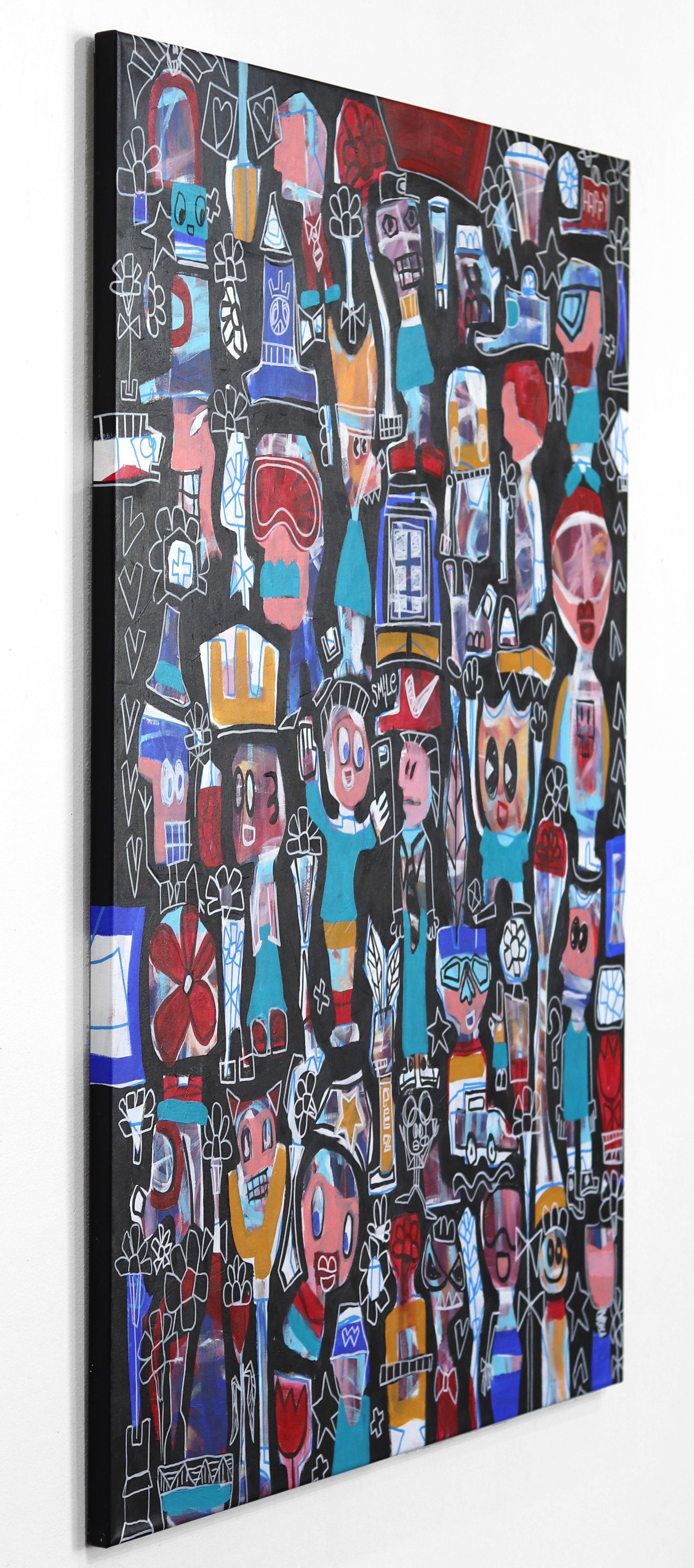 Hands Up - Freunde und Familie Neoexpressionistisches großes Gemälde auf Leinwand (Schwarz), Abstract Painting, von Tommy Lennartsson