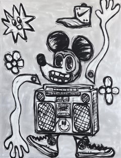 Play It Out Loud - Schwarz-Weißer neoexpressionistischer Mickey Mouse Pop Art-Kunstwerk in Schwarz und Weiß