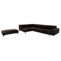 Tommy M by Machalke Con Con Leather Sofa Set Black Corner Sofa Ottoman Dark