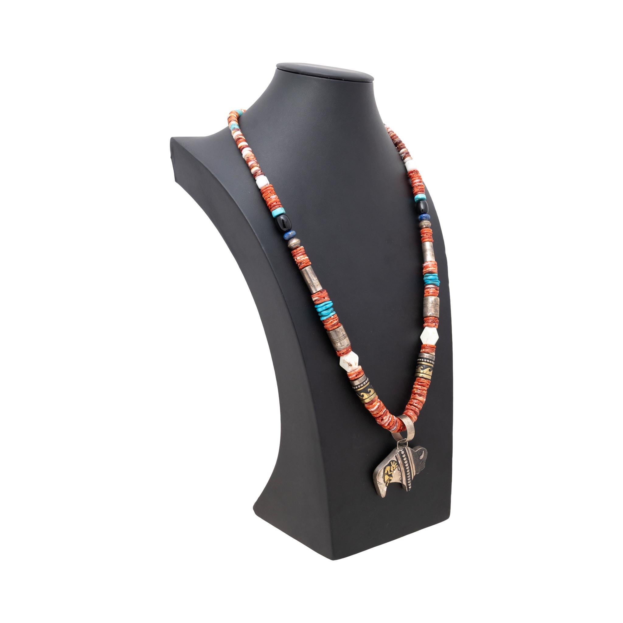 Native American Tommy Singer Navajo Beaded Pendant Necklace For Sale