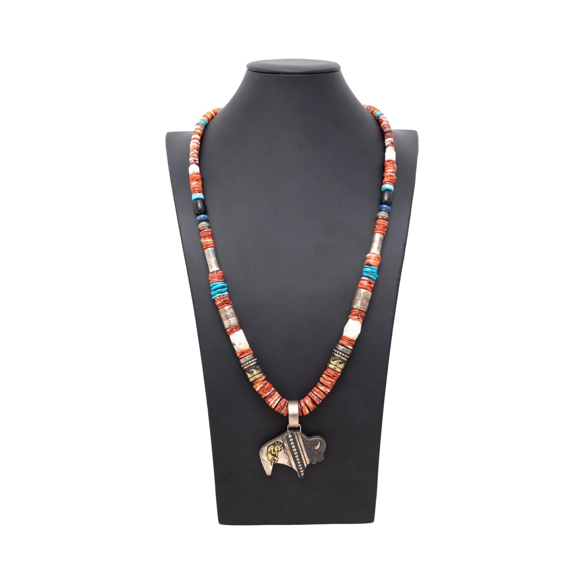 Tommy Singer Navajo Beaded Pendant Necklace In Good Condition For Sale In Coeur d Alene, ID