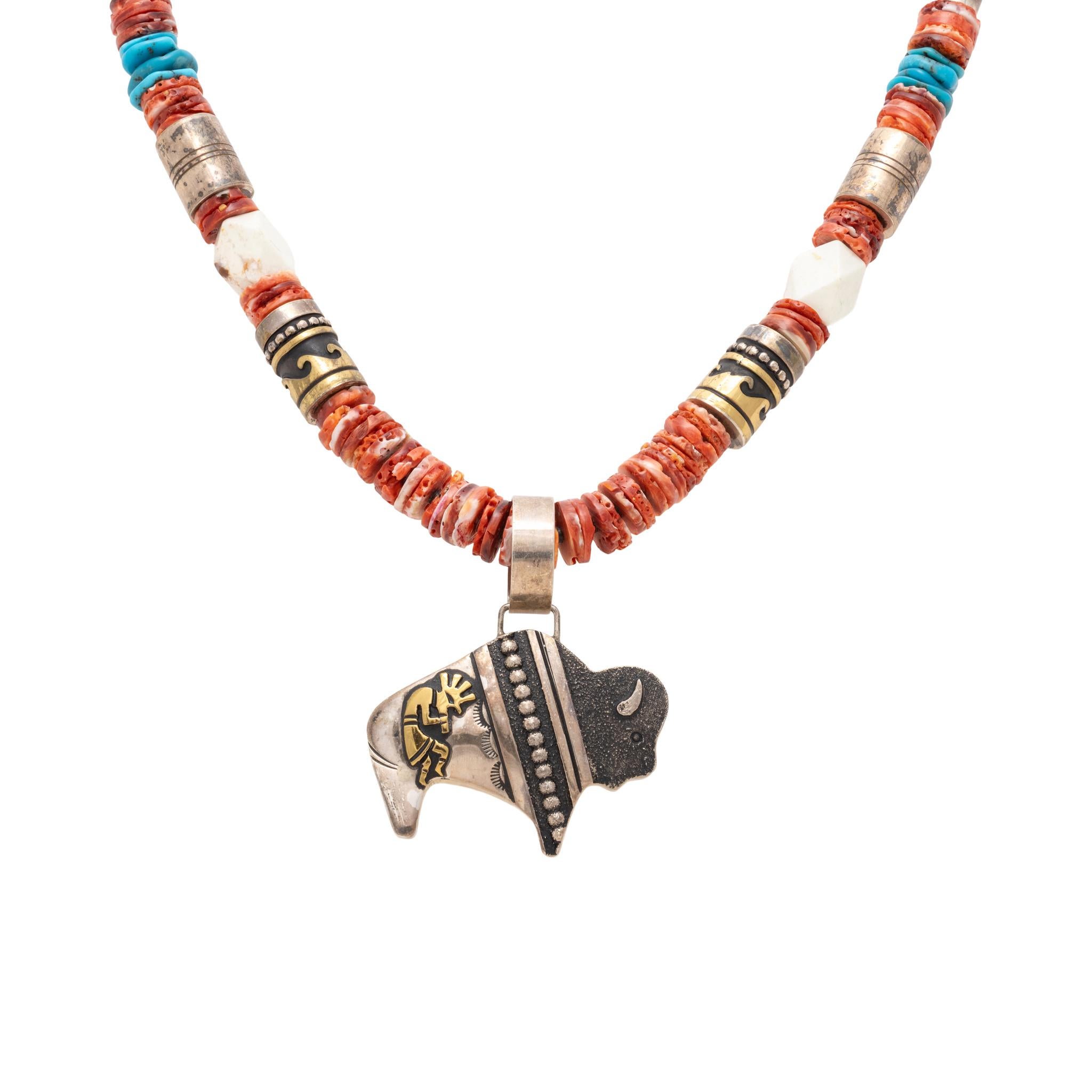 Women's or Men's Tommy Singer Navajo Beaded Pendant Necklace For Sale