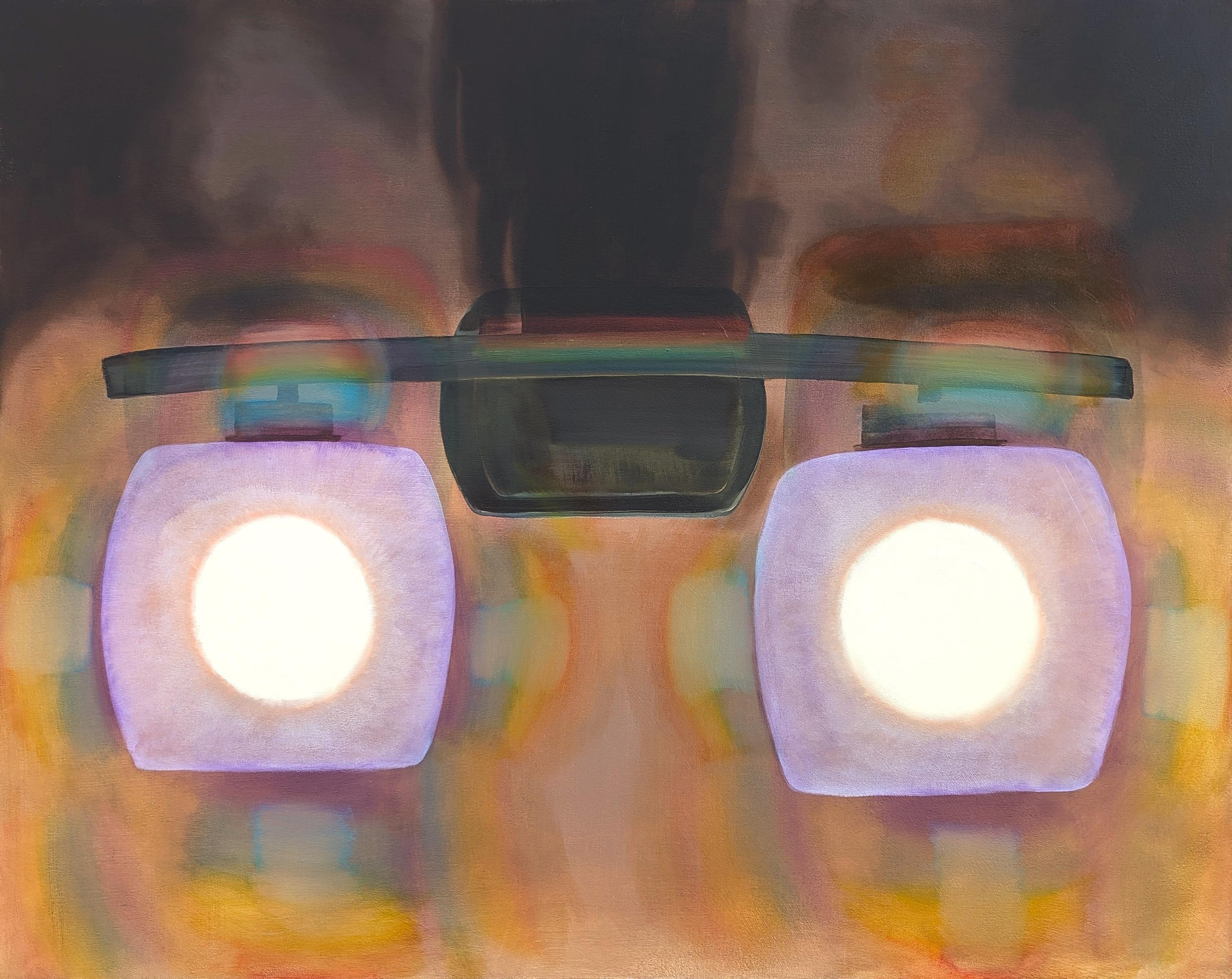 Abstract Painting Tommy Taylor - "Friend's House" Abstrait contemporain en tons de joyaux Gros plan sur les Lights d'une voiture