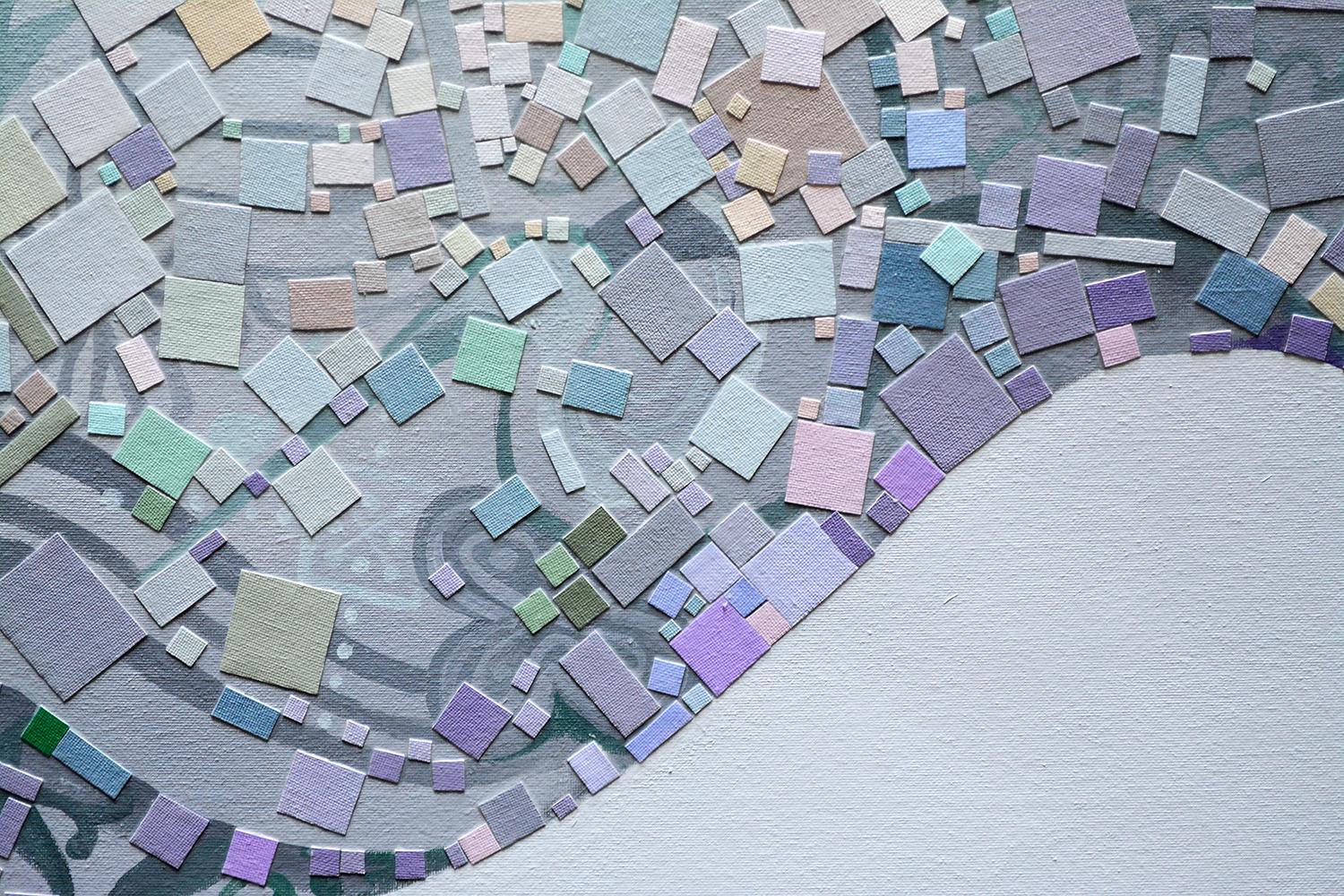 <p>Artist Comments<br /> I call this technique 'canvas mosaic' which I developed over the last nine years. The square shapes are cut and painted pieces of canvas fabric that I adhered to the stretched canvas. Initially inspired by digital pixels,