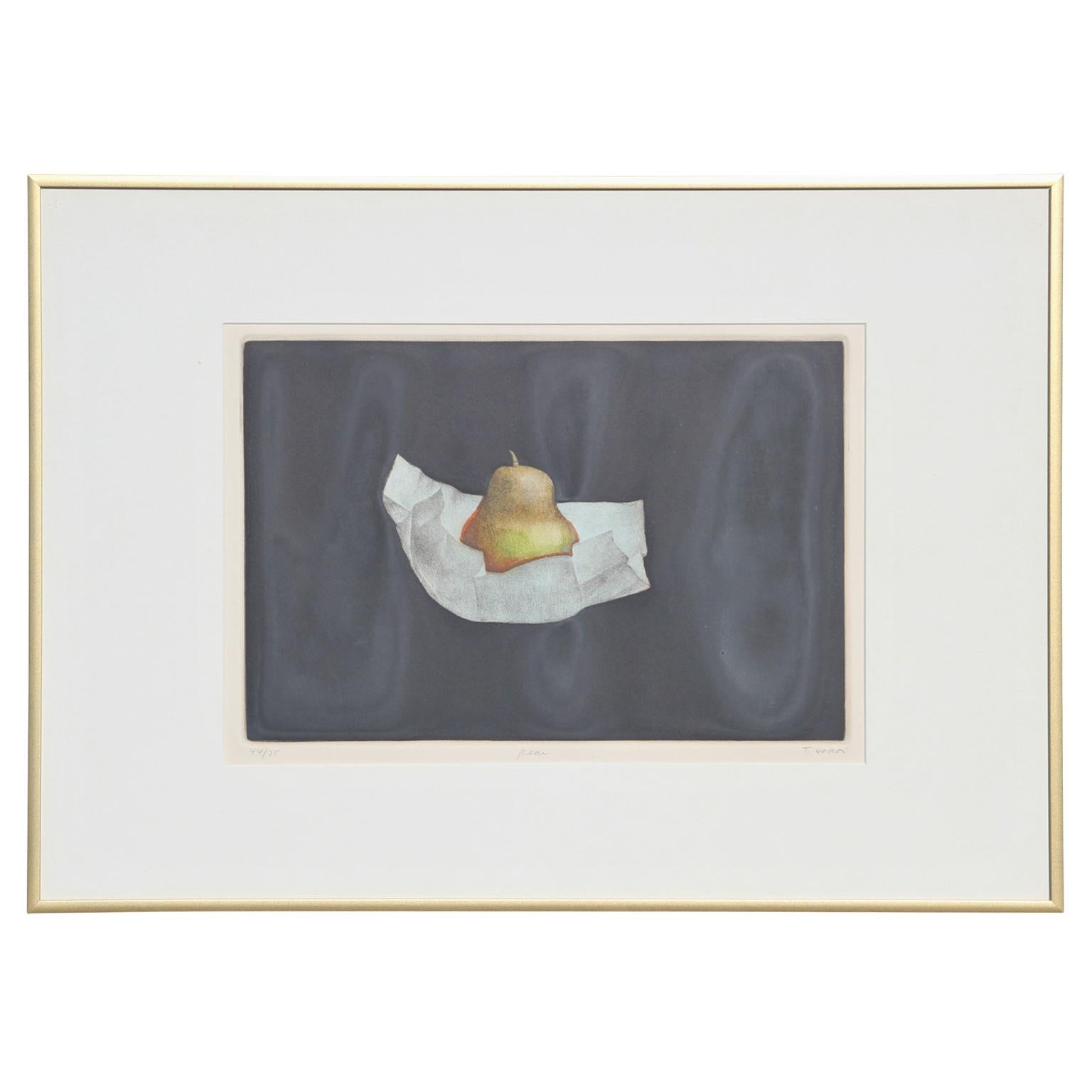 Tomoe Yokoi Interior Print - "Pear" Original Modern Mezzotint of a Pear Against a Black Background 44/75