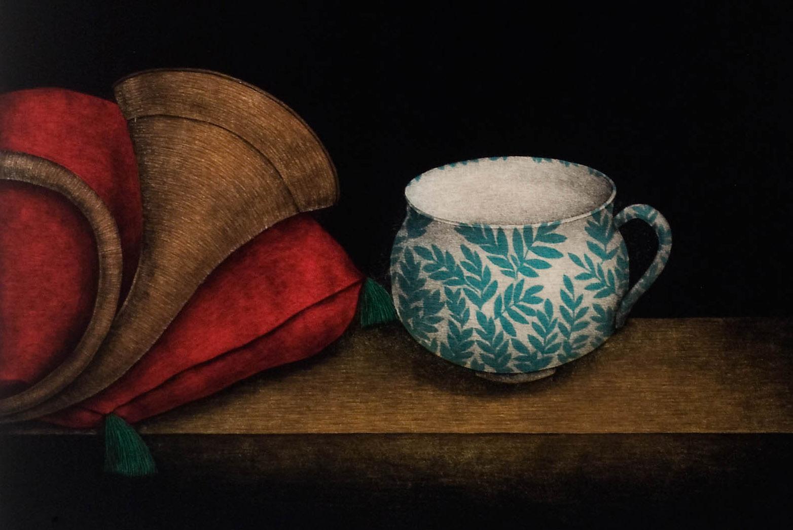 untitled (Still Life with Cup and Horn)
Color mezzotint, c. 1980
Numbered and signed in pencil by the artist (see photos)
Edition: 100 (53/100)
Published by John Szoke Graphics, New York (blindstamp lower right)
Condition: excellent
Plate/Image