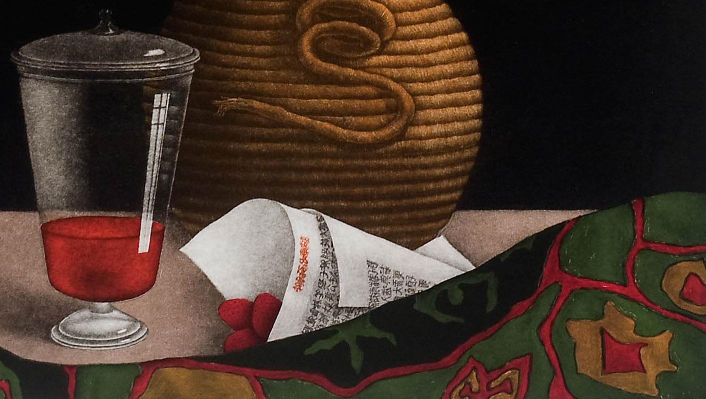 Wine Bottle - Black Still-Life Print by Tomoe Yokoi
