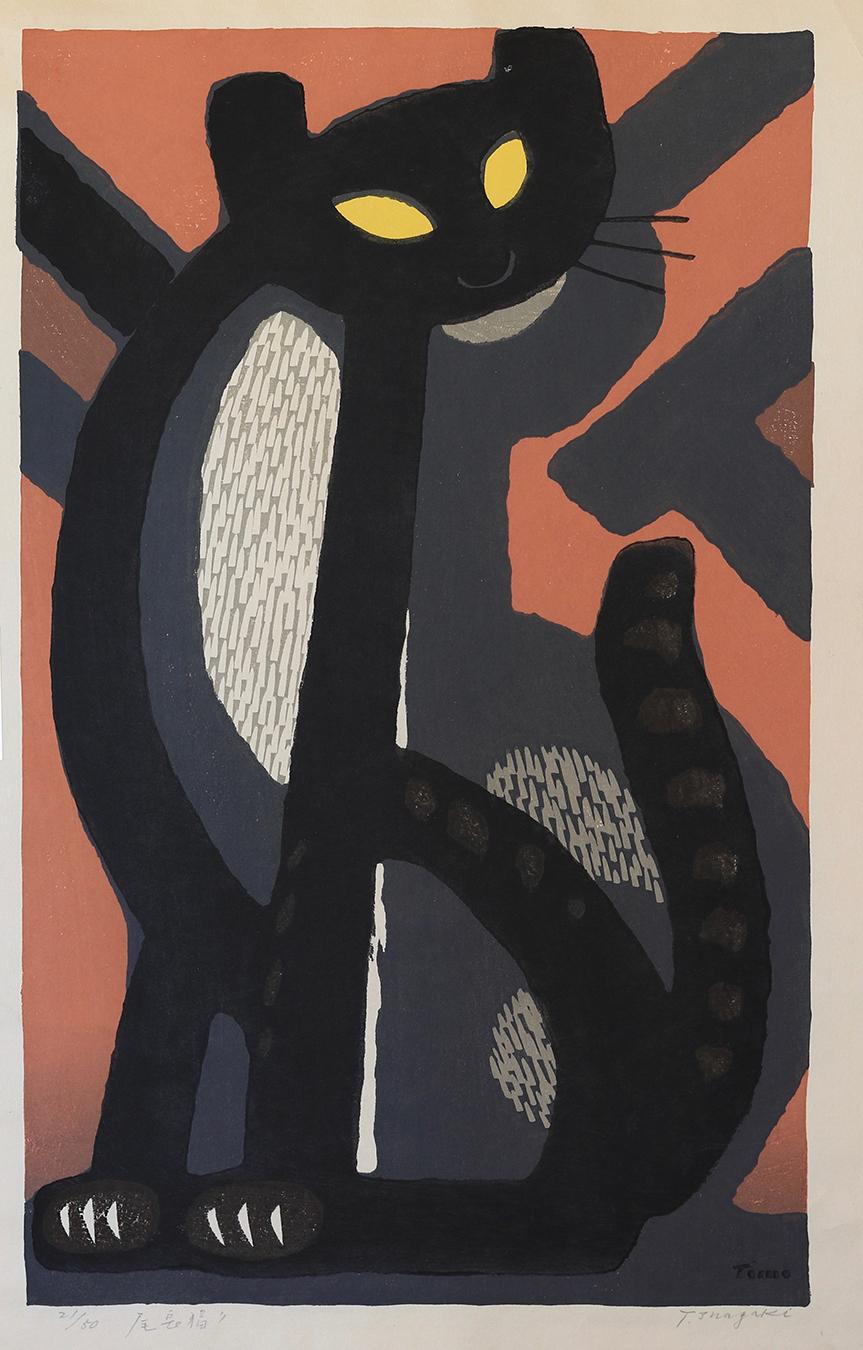 Long-Tailed Cat - Showa Print by Tomoo Inagaki