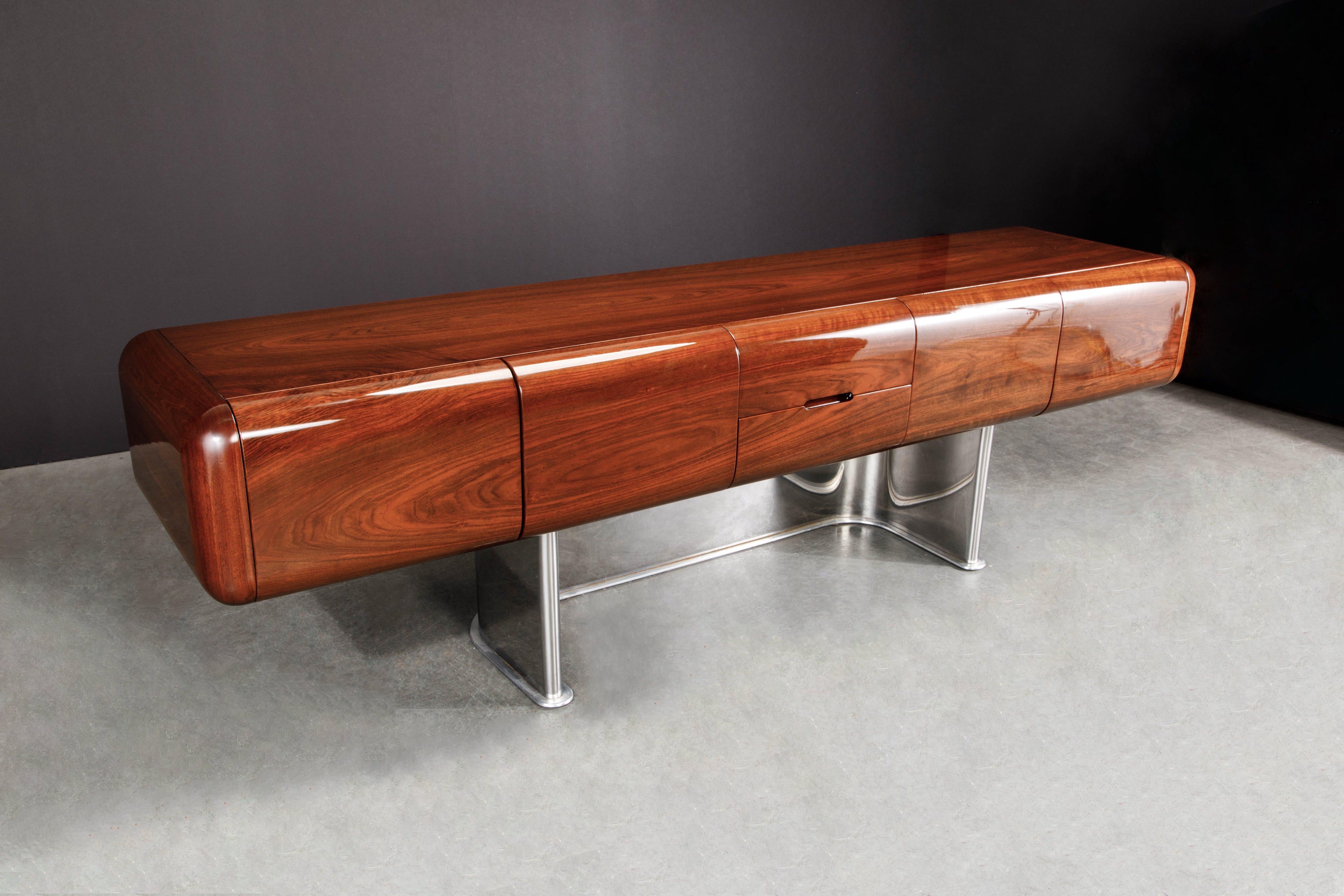 Chrome 'Tomorrow' Floating Executive Credenza by M.F. Harty for Stow Davis, 1974 Signed