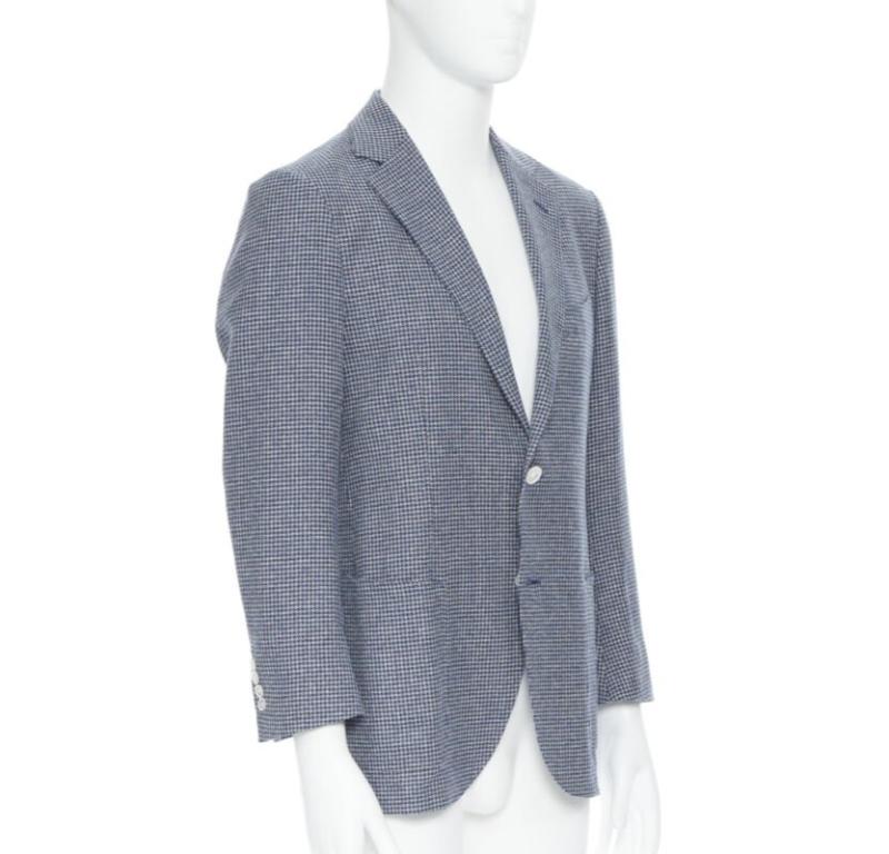 Gray TOMORROWLAND blue white wool blend double button blazer jacket EU50 L For Sale