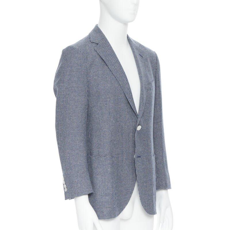 Gray TOMORROWLAND blue white wool blend double button blazer jacket EU50 L For Sale