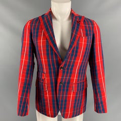 TOMORROWLAND Size 34 Red & Blue Plaid Sport Coat