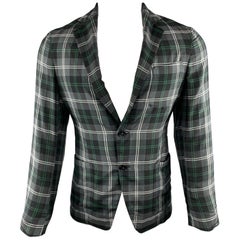 TOMORROWLAND Size XS Grey & Green Plaid Cotton / Silk Sheer Sport Coat