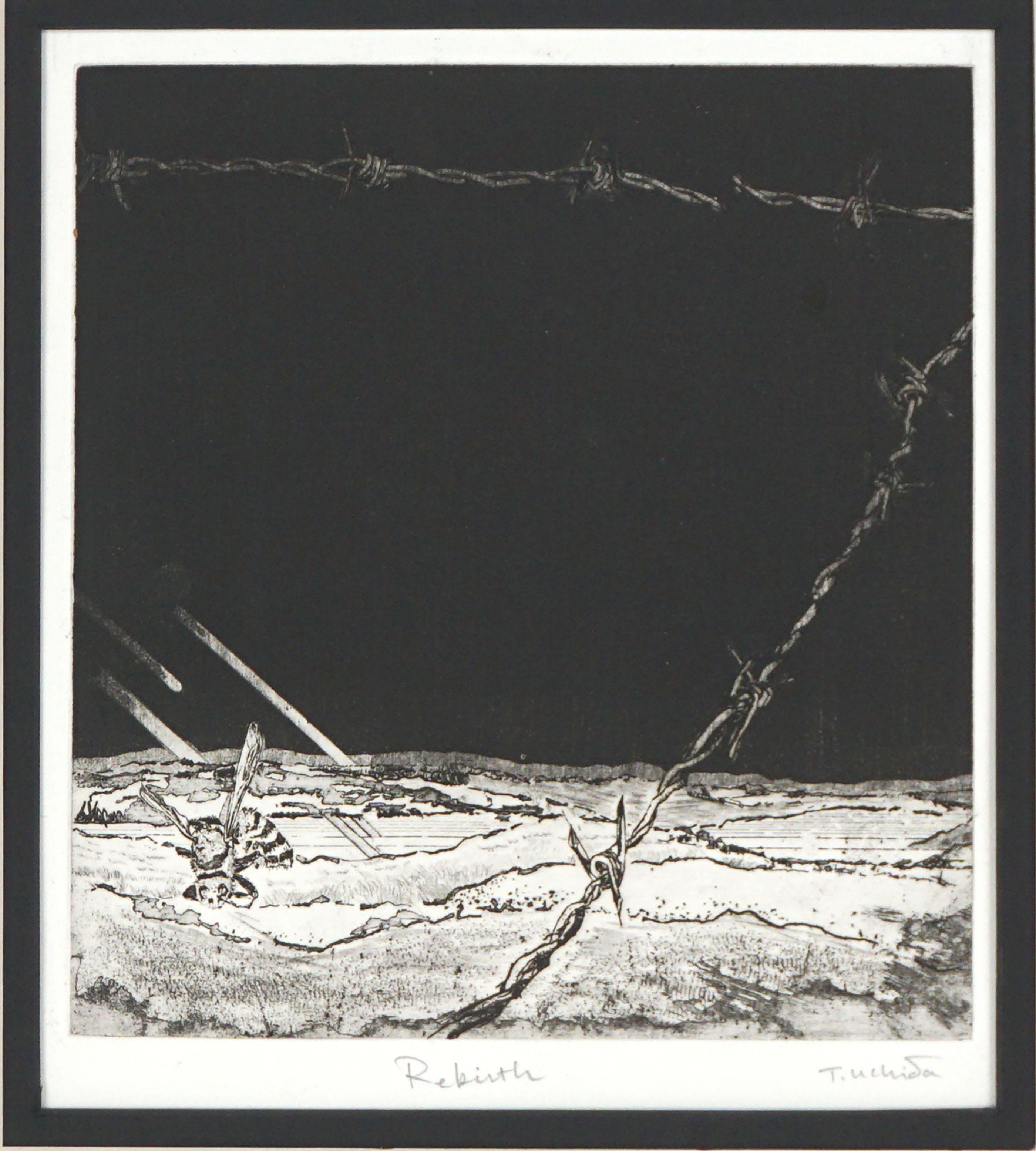 Tomoya Uchida Abstract Print - "Rebirth" Honey Bee and Barbed Wire - Intaglio Print