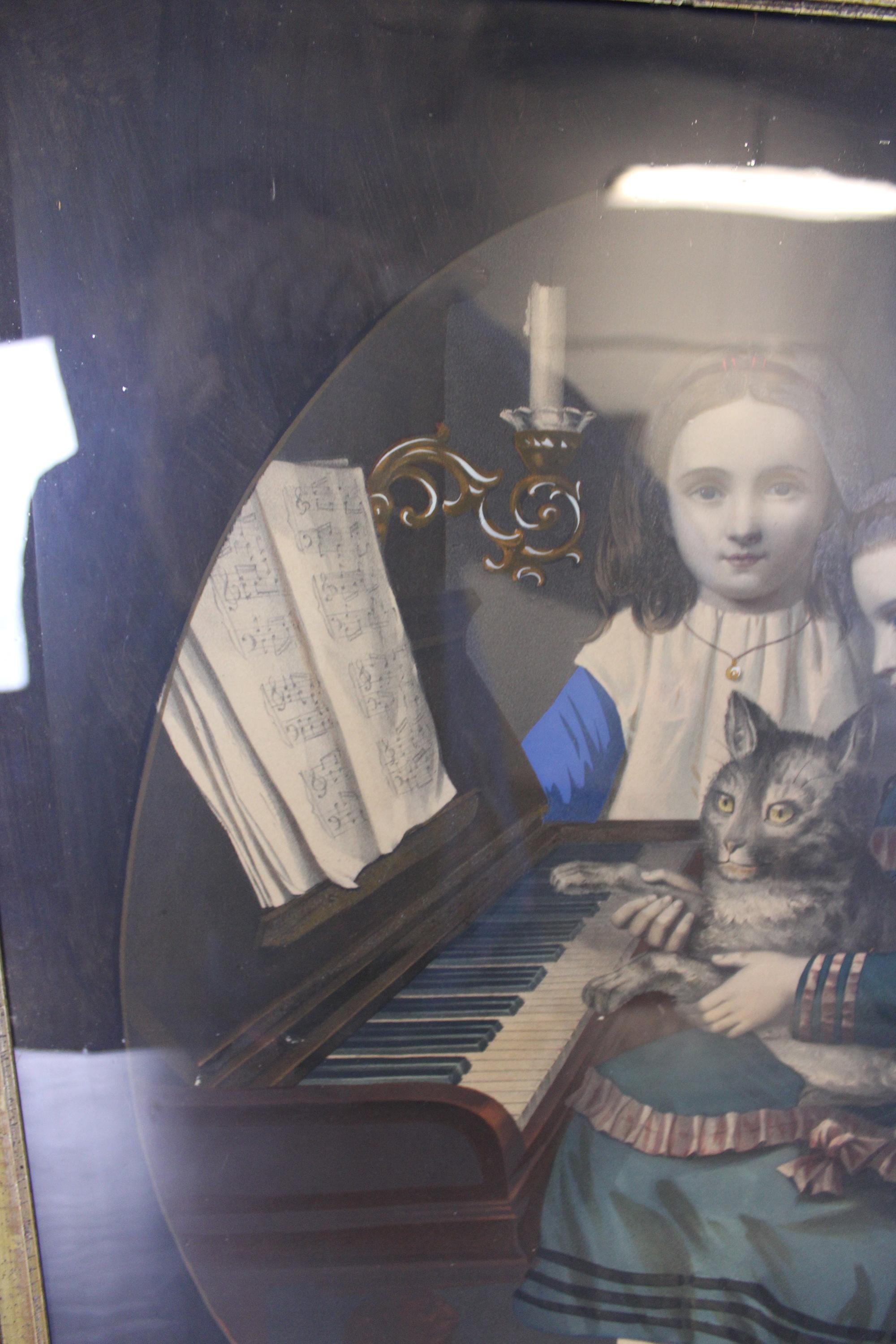 Toms Lección de Música por Edmund Foerster Litografía Victoriana Niñas Piano Gato 3