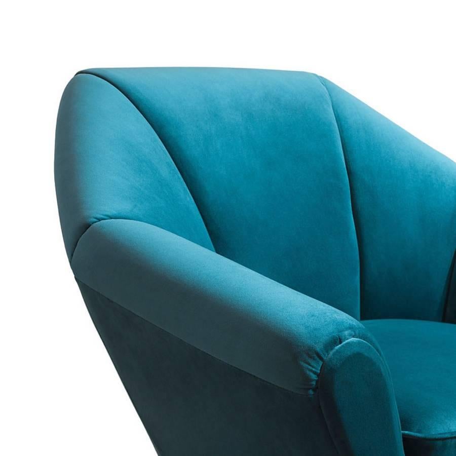 Italian Tomy Armchair with Aqua Blue Velvet For Sale