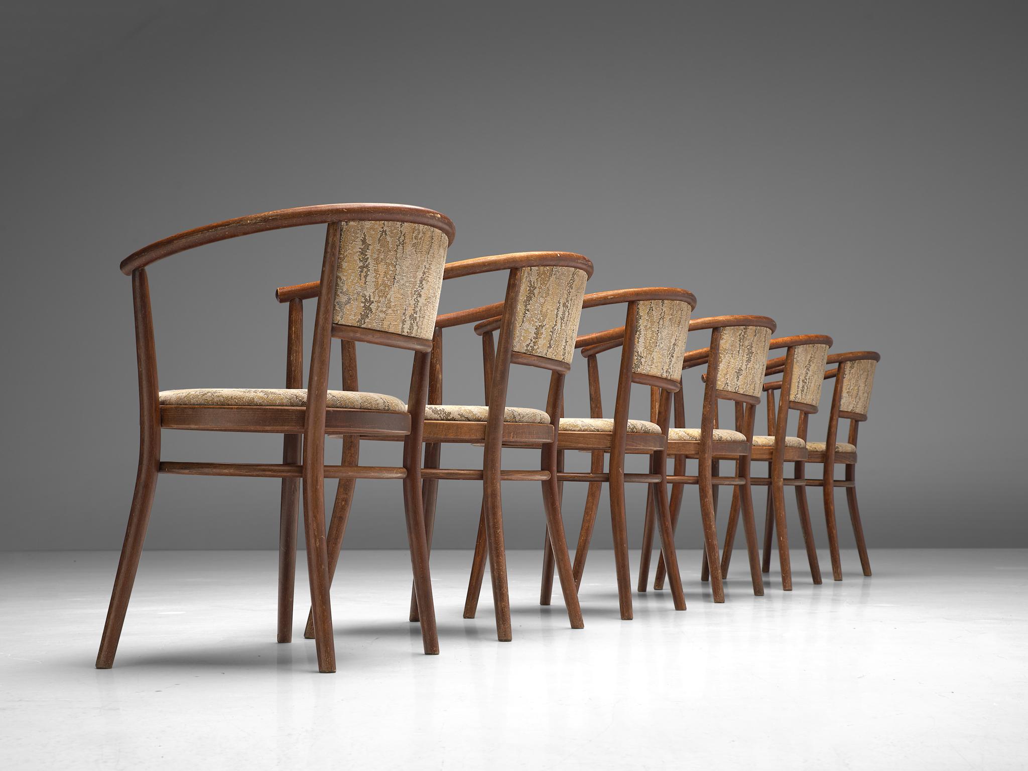 Mid-Century Modern Ton Armchairs in Bentwood with Fabric Upholstery