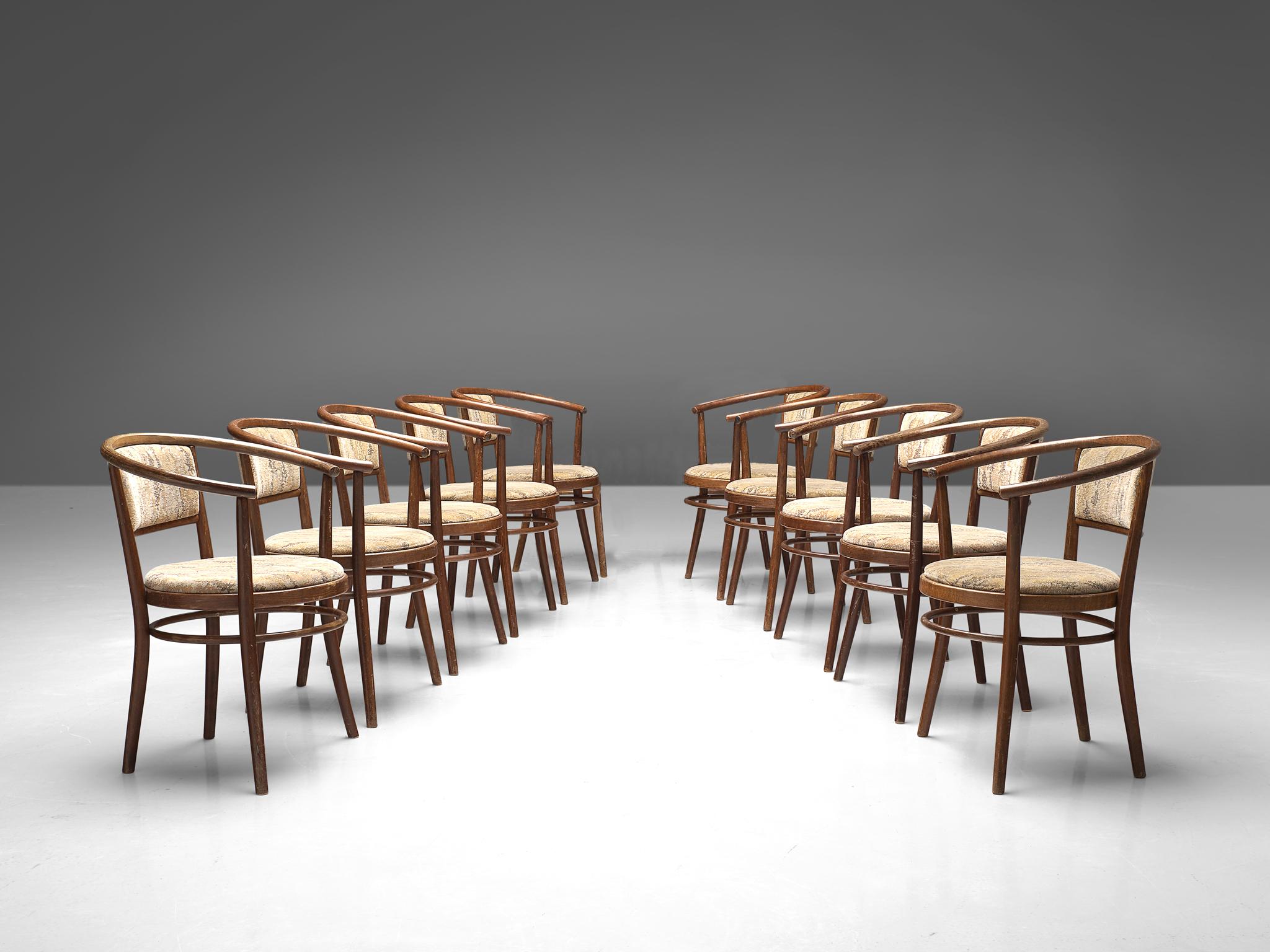 Czech Ton Armchairs in Bentwood with Fabric Upholstery