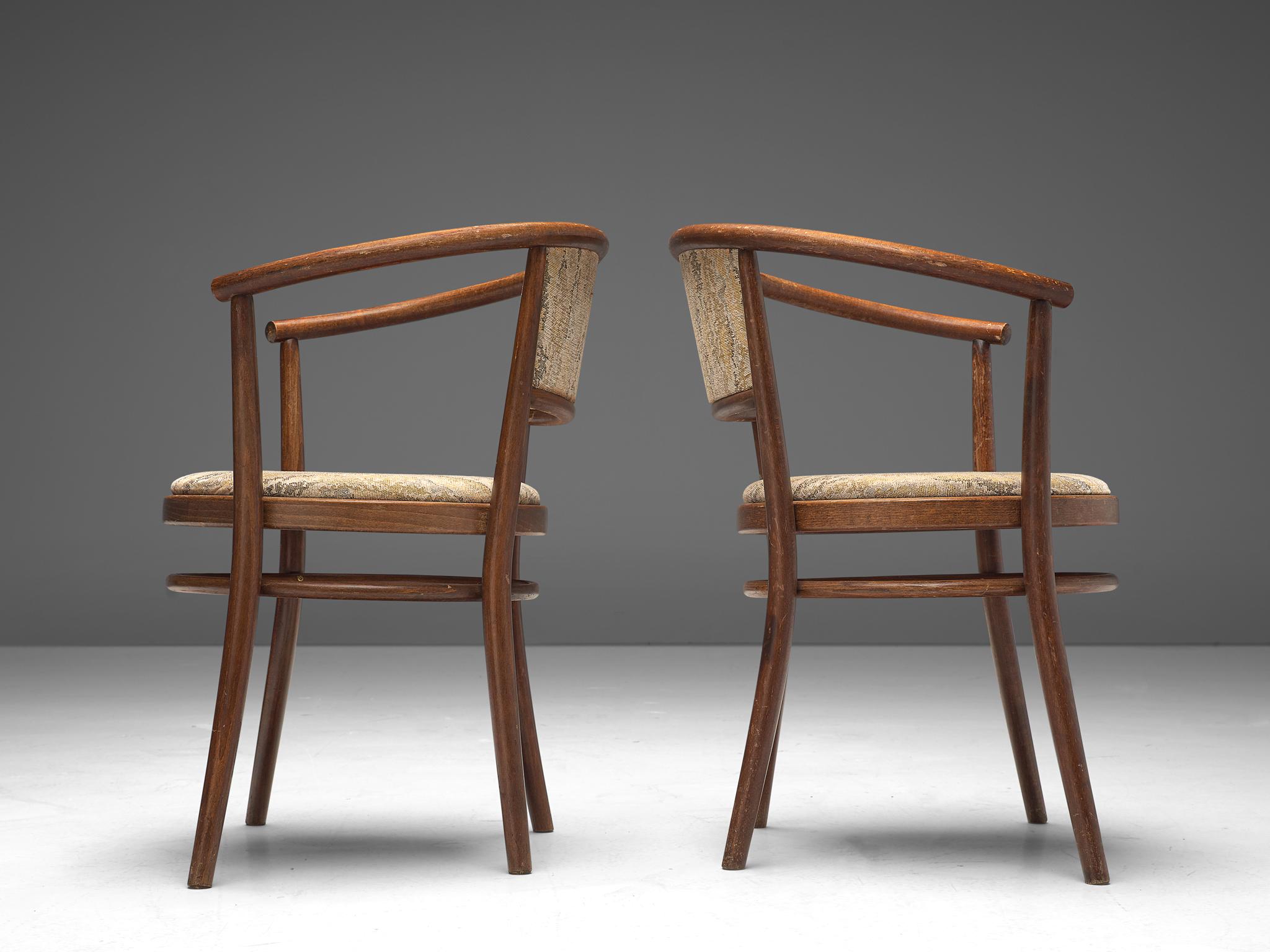 Czech Ton Armchairs in Bentwood with Fabric Upholstery For Sale