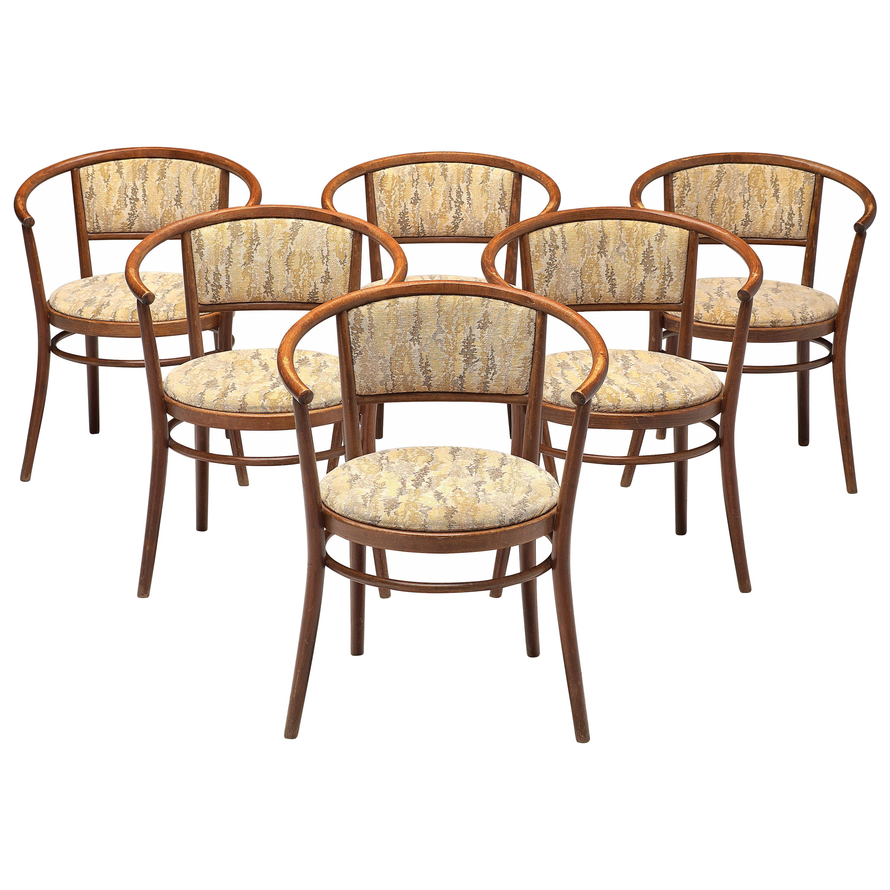 Ton Armchairs in Bentwood with Fabric Upholstery