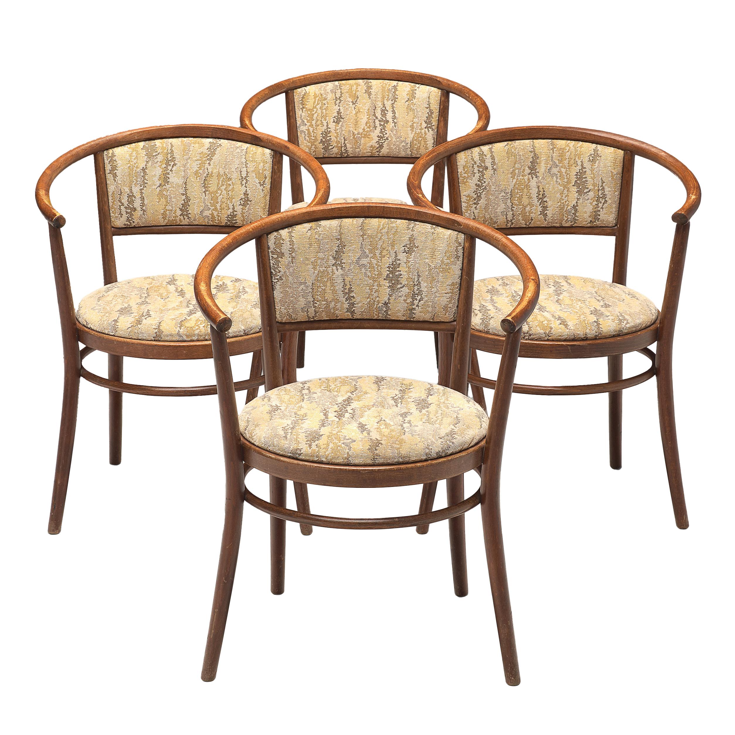 Ton Armchairs in Bentwood with Fabric Upholstery For Sale