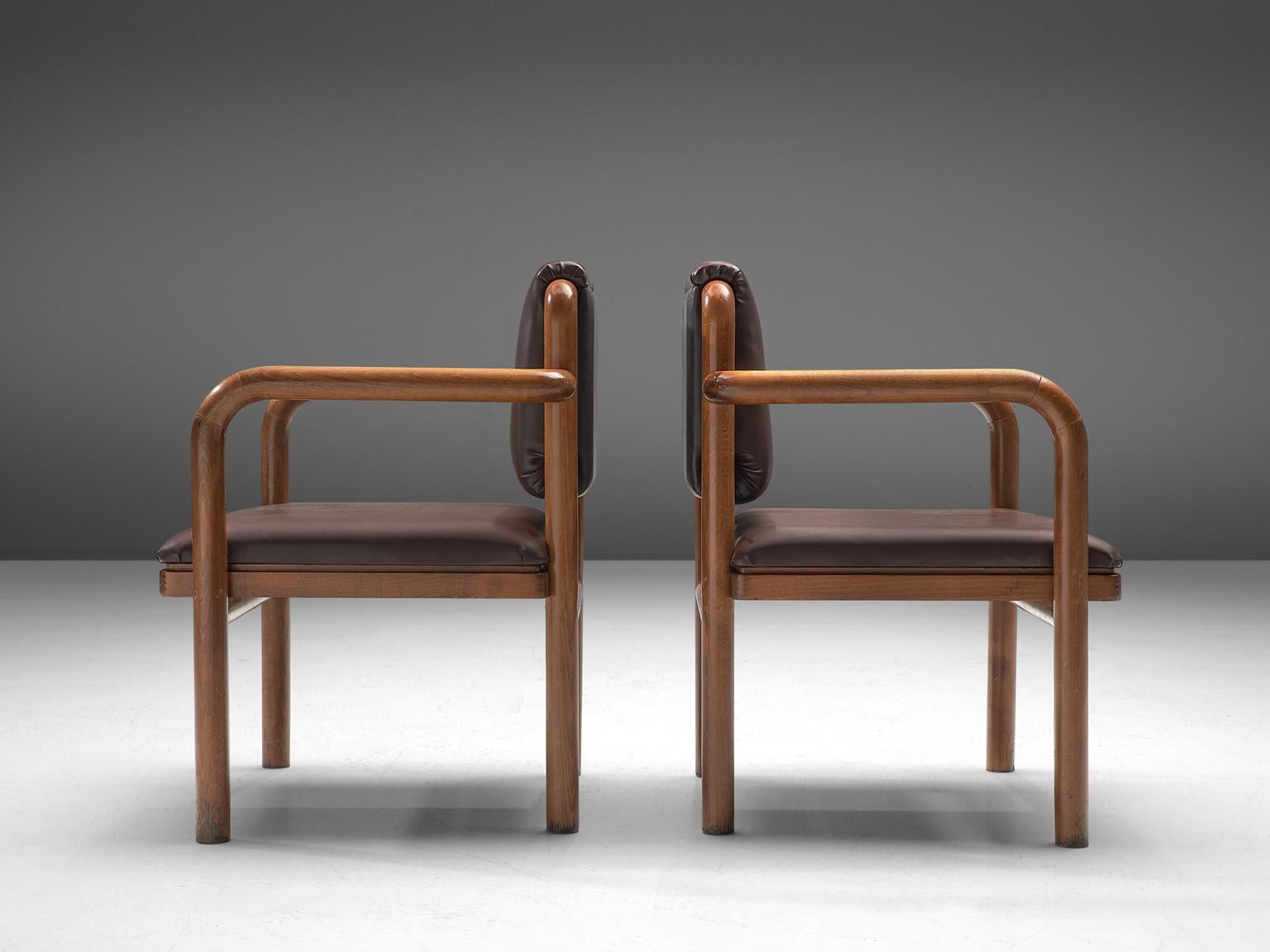 TON Armchairs in Brown Upholstery and Stained Wood  2