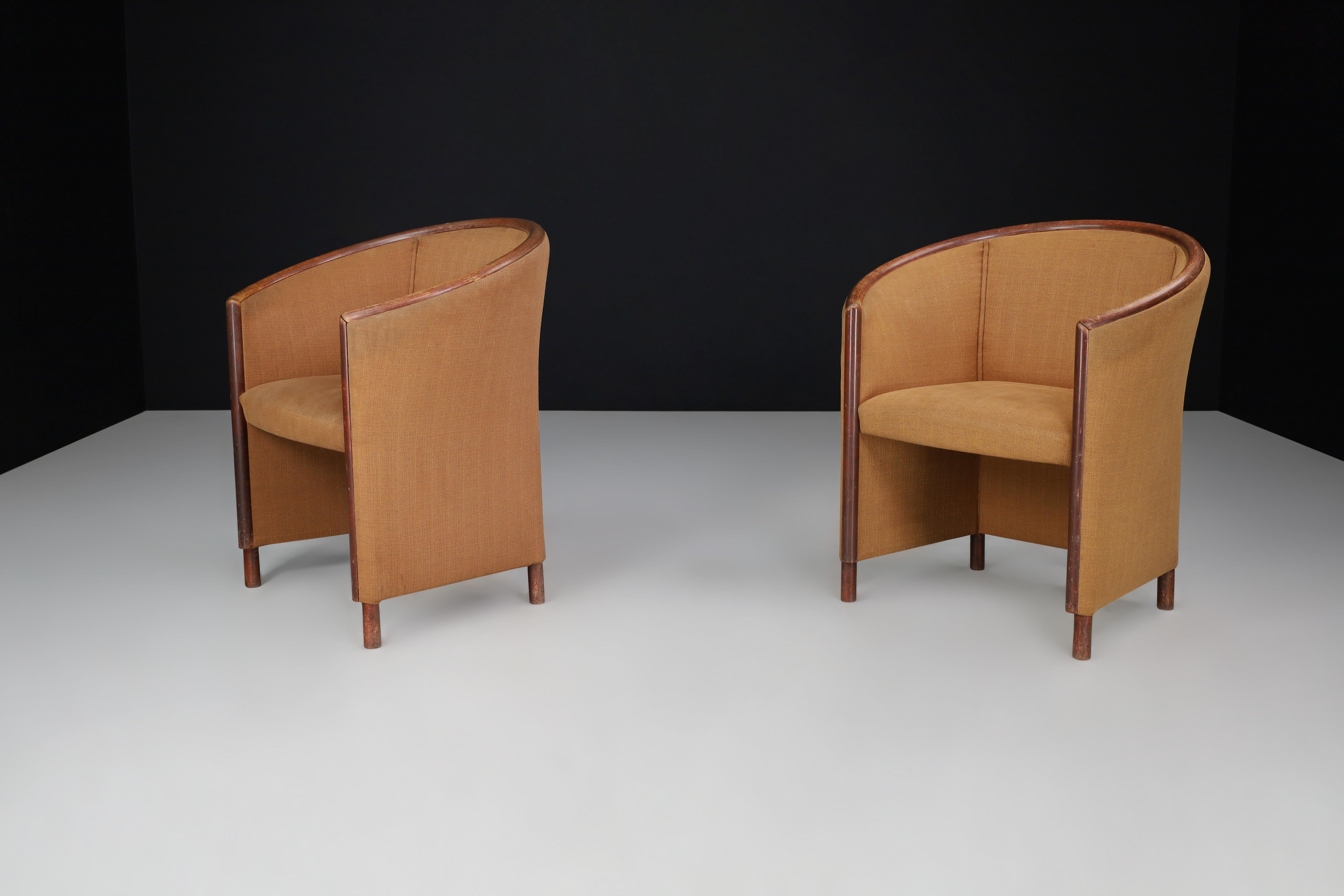 Czech Ton Armchairs or Club Chairs in Bentwood and Camel Upholstery 1970s For Sale