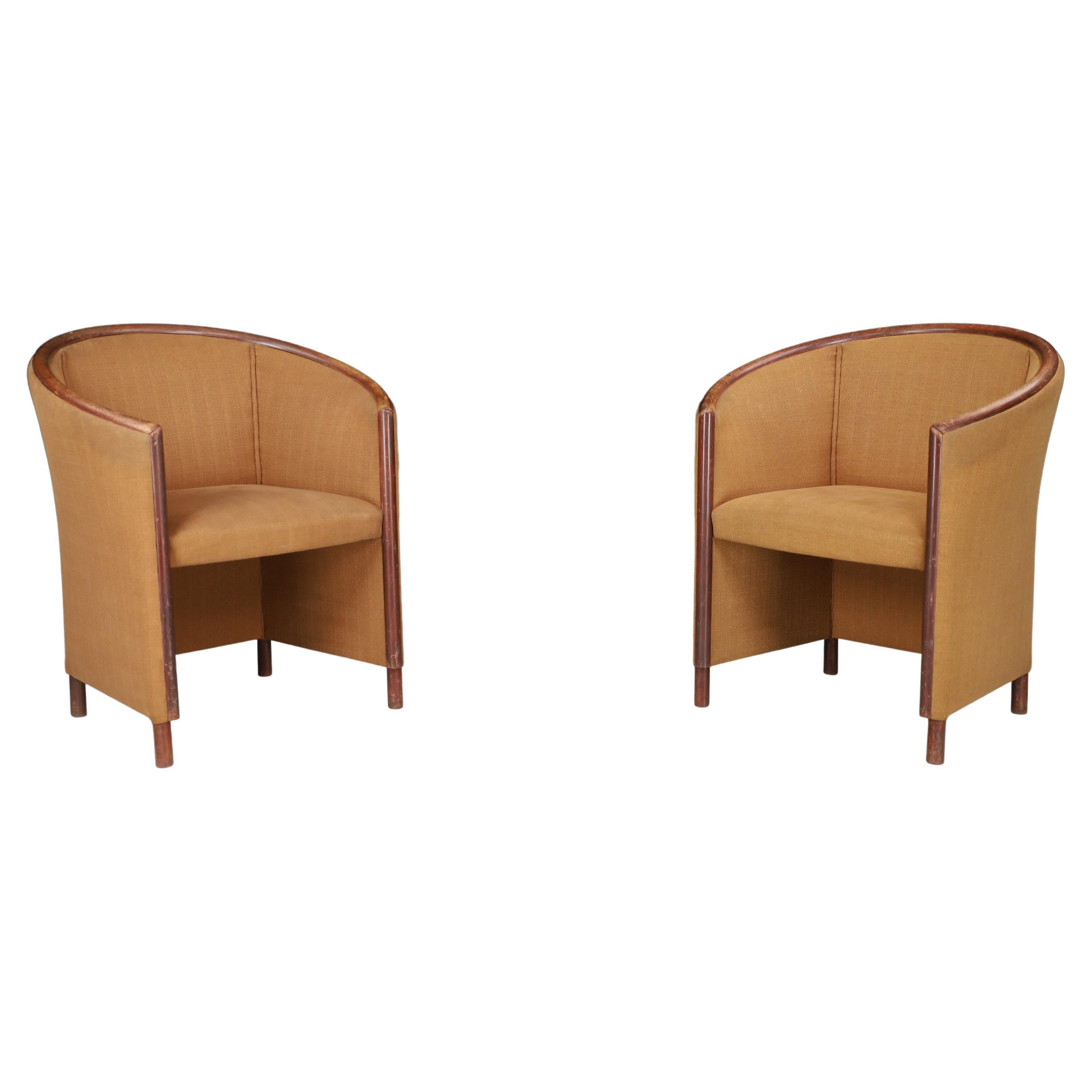 Ton Armchairs or Club Chairs in Bentwood and Camel Upholstery 1970s