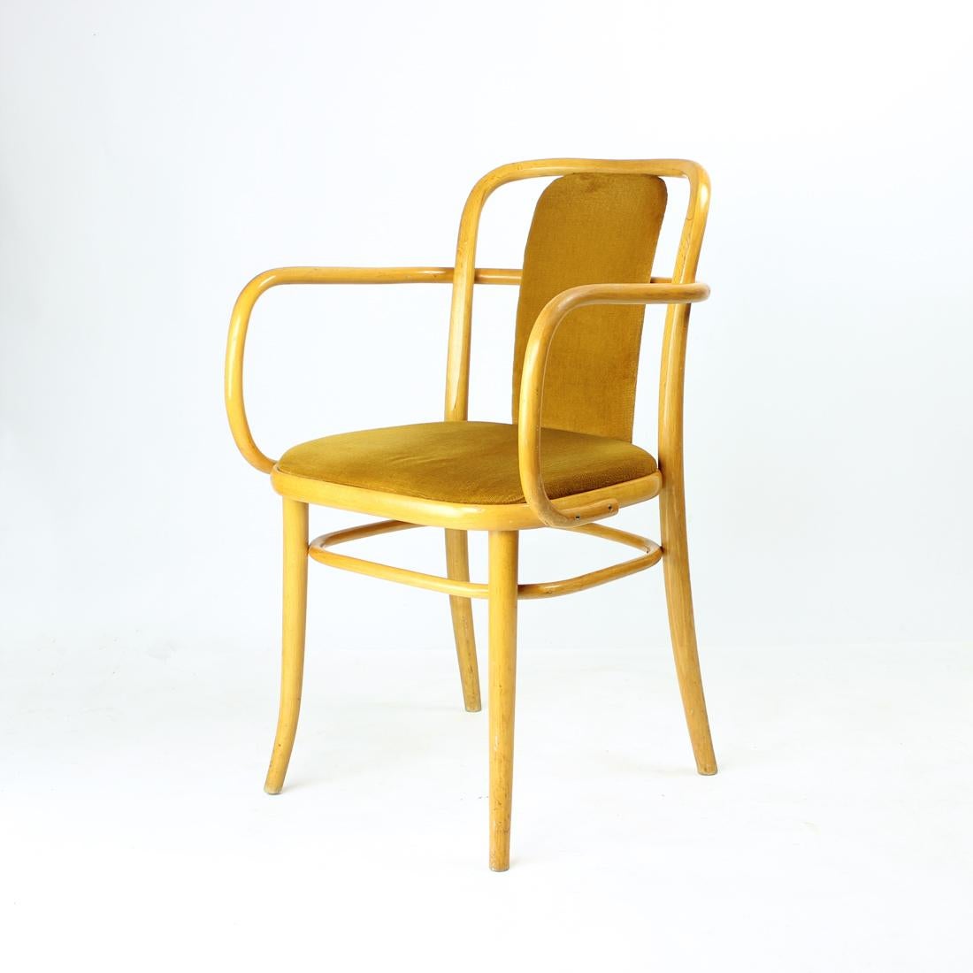 Bauhaus Ton Bentwood Armchair With Gold Velvet, Czechoslovakia 1930s, 40 Available For Sale