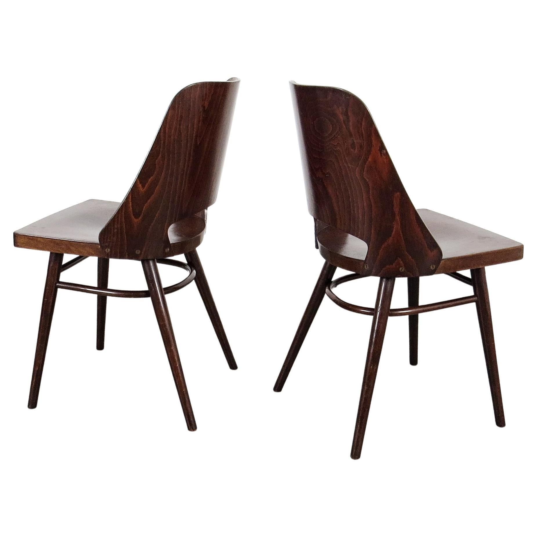 Mid-Century Modern Ton Czechoslovakian Wooden Chairs in Pair, 1960s '2 Pieces' For Sale
