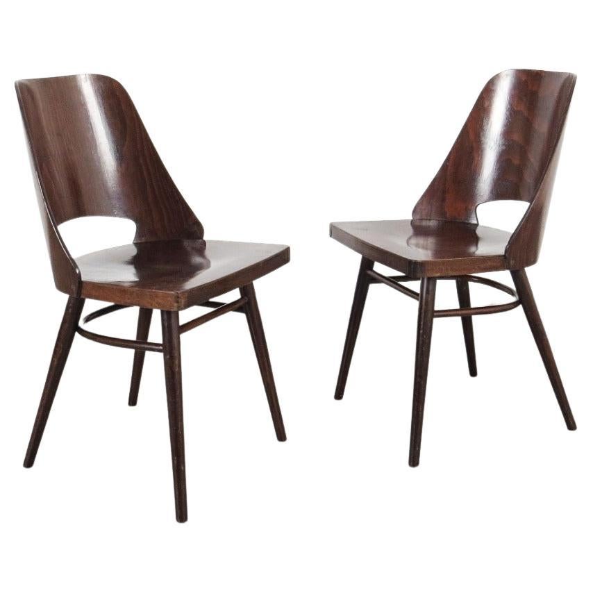 Ton Czechoslovakian Wooden Chairs in Pair, 1960s '2 Pieces' For Sale